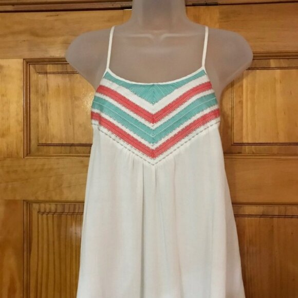 Teal Dove White Spaghetti Strap Razor Back Tank Top w/ Teal & Coral Neckline - Picture 8 of 11